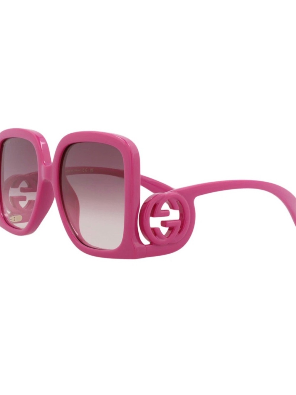 Gucci Hot Pink Oversized Square Sunglasses with Logo Temples
